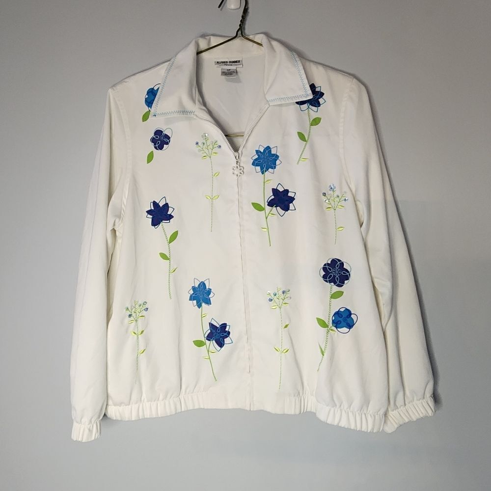 Vintage Alfred Dunner Women Blazer Jacket Sz 10 Petite Full Zip Embroidered